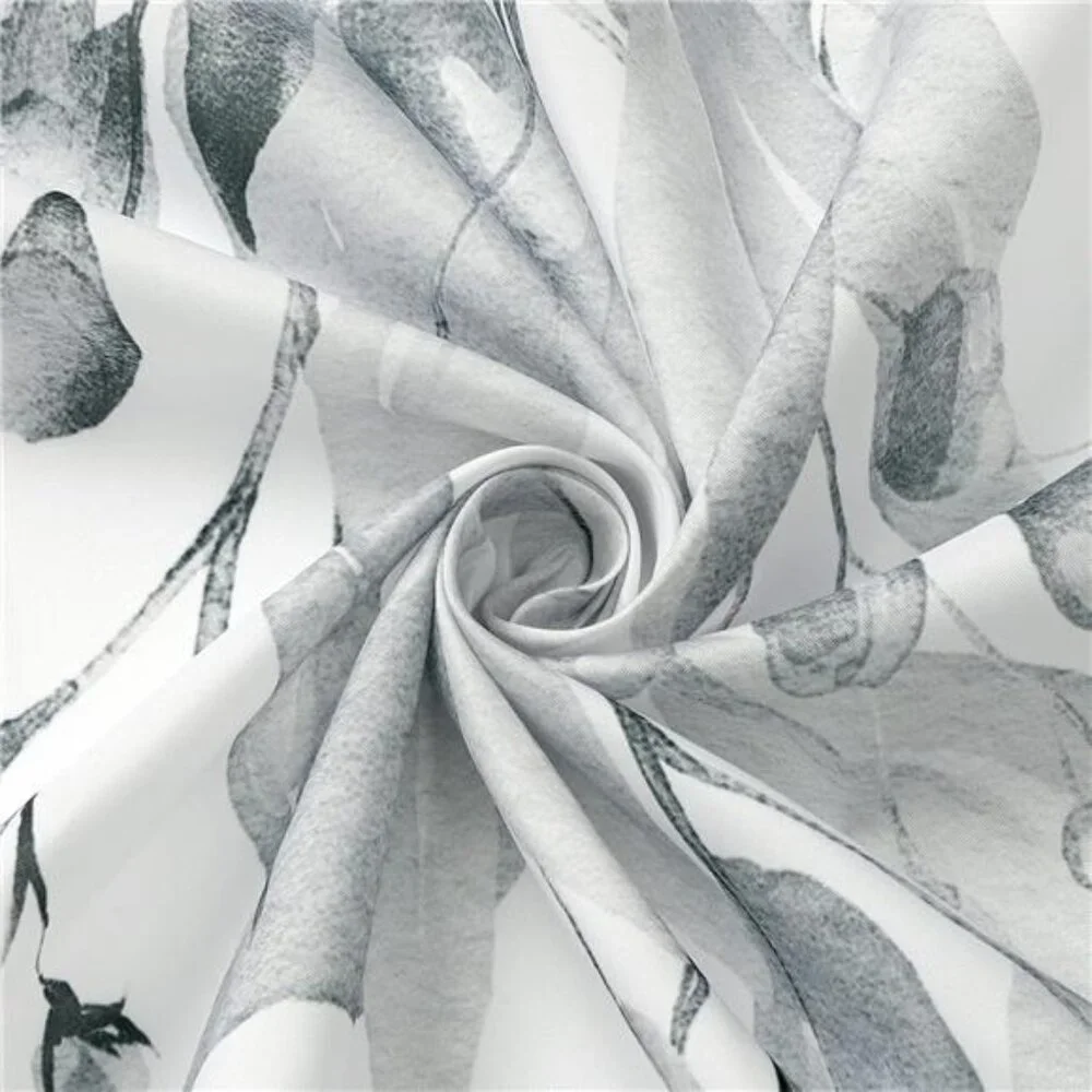 Grey Eucalyptus Shower Curtain, Watercolor Plant Leaves with Floral Bathroom